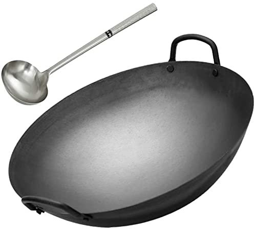 MNSSRN Chef's Special Eisenpfanne, Küche Antihaftbeschichteter Gusseisen-Wok Große Größe Geeignet für Gasherd Unbeschichteter Binauraler Wok,50cm