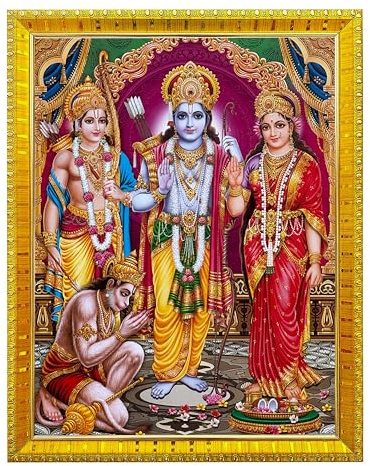 Koshtak shri Ram darbar / ram sita with laxman and hanuman ji Giving blessing photo frame with Laminated Poster for puja room temple Worship / wall hanging / gift / home decor (30 x 23 cm)
