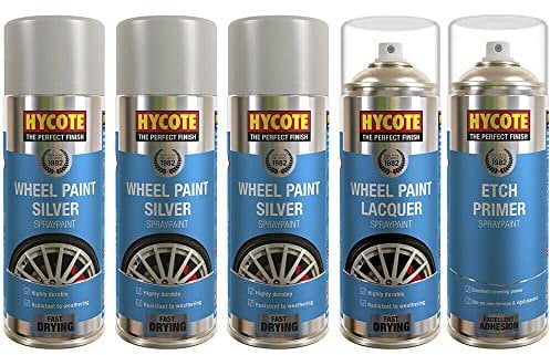 Hycote 3x Silver 1x Lacquer 1x Etch Primer Car Alloy Wheel Spray Paint