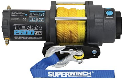 Superwinch Terra 2500SR 1125270 Treuil à Traction Unique UTV/ATV 12 V CC 1133,99 kg avec Guide-câble Hawse, Corde synthétique de 3/16 x 12,2 m, télécommande Manuelle, Interrupteur de Guidon
