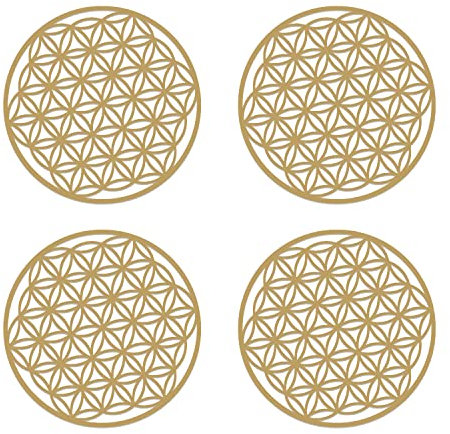 BEIIEB - Juego de 4 piezas de flores de la vida de madera, decoración para el hogar, pinturas de pared, símbolos espirituales, regalos esotéricos, posavasos tallados para purificación meditación,