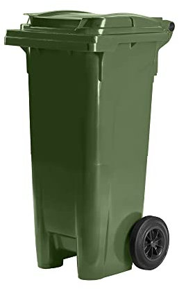 Bauer Mülltonne mit 2 Rädern und Deckel, Müllgroßbehälter, Abfalltonne, Mülleimer, Volumen: 80 Liter, Farbe: Grün, Größe: 935 x 445 x 522 mm