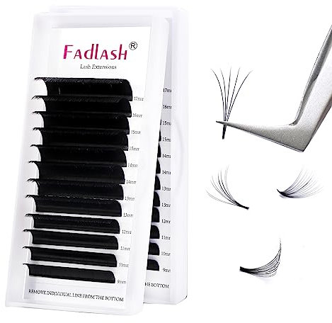 Fadlash Easy Fan Lashes C Curl 0.03 9-17mm Mixed Length Russian Lashes Natural Look Self Fanning Eye Lashes Automatic Blooming Russian Eyelashes Extensions(0.03-C-917)