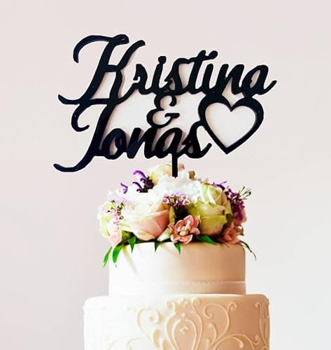 Cake Topper Personalisierte Acryl Hochzeitstorte Hochzeit personalisiert mit Namen Schwarz Topper Tortenfigur Tortenstecker Jubiläum Dekoration Wedding Cake Topper Personalised