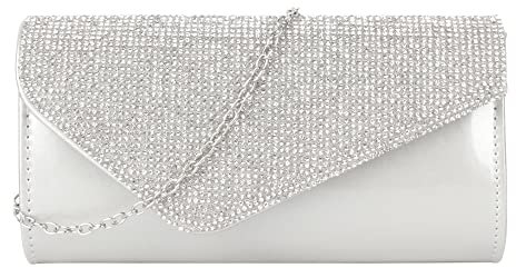 MEGAUK Damen Clutch Glitzer Abendtasche Glänzend Handtasche Envelope Tasche Strass Unterarmtasche mit Kette für Hochzeit Wedding Prom Party
