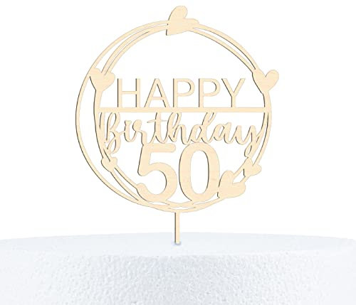 Alsino Happy Birthday Cake Topper Geburtstag 18-90 Jahre Kuchendeko aus Holz 15 cm Höhe, Motiv wählen:50 Jahre
