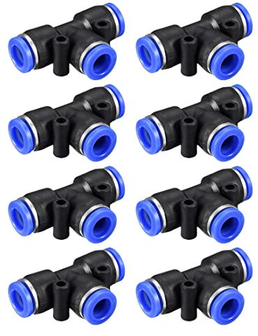 PATIKIL 8mm 5/16 Tubatura OD T Raccordi, 8pz Plastica Pressione per Collegare Tubatura Premi Blocco per Pneumatico Idraulico, Blu