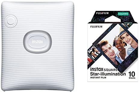instax Square Link Smartphone Photo Printer, Ash White & 16633495 Lot de 10 Films carrés pour Eclairage étoilé