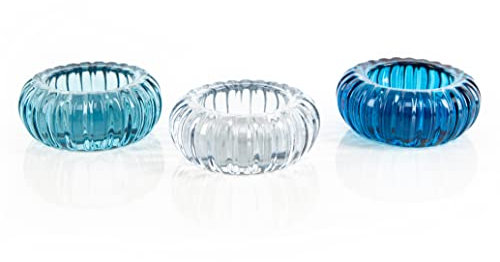 Logbuch-Verlag Lot de 3 photophores en verre bleu et blanc - Décoration de table maritime - Pour communion - Diamètre : 8 cm