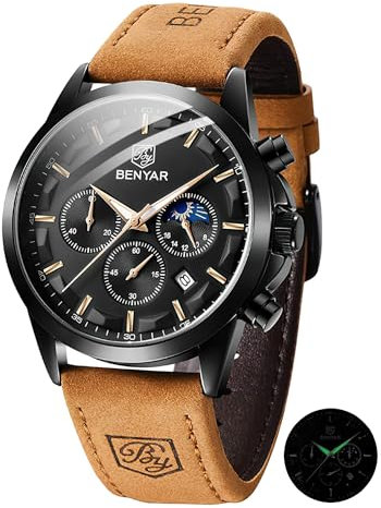 BY BENYAR Orologio da uomo al quarzo analogico cinturino in pelle Timing Date Display impermeabile luminoso orologio business casual sport orologio moda regalo per il padre