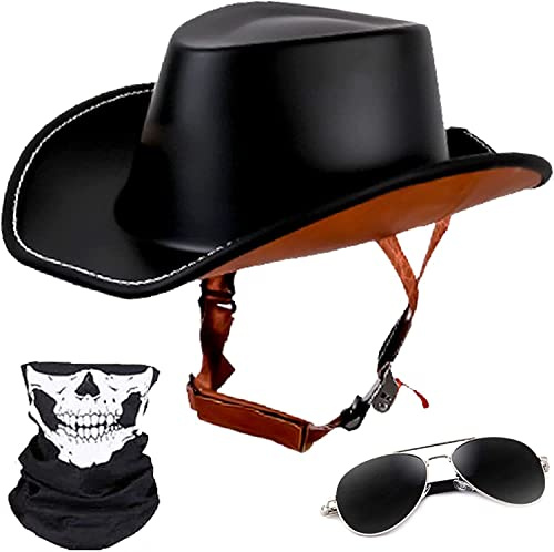 Motorradhelm Halbschalenhelm mit ECE, Vintage Cowboyhut Helm Scooter-Helm Offenem Helm Chopper Helm, für Herren Damen für Cruiser Scooter Chopper