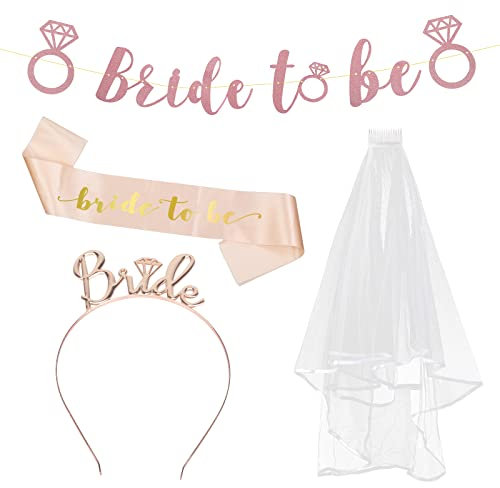 LOPOTIN 4TLG JGA Accessoires Frauen Bride to be Schärpe Schleier Braut Deko JGA Frauen Funggesellenabschied Accessoires Brautschleier für Brautdusche Hochzeit Verlobung Hen Party