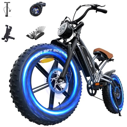JANSNO Bicicleta Eléctrica 20 x 4.0 Fat Tire, Homologada CE,Sistema de 7 velocidades, Frenos de Disco mecánicos Delanteros y Traseros, Bicicleta eléctrica para Adultos, batería extraíble de 48V 14Ah
