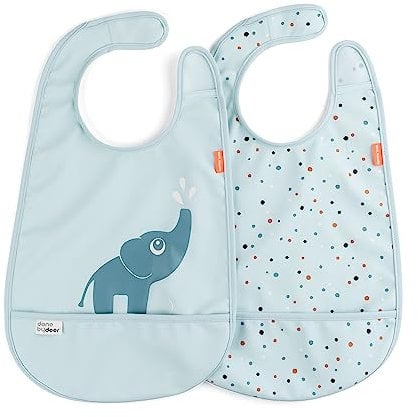 Done by Deer Lätzchen mit Klettverschluss 2 Pack Elphee Blau - Weiche wasserdichte Baby Bibs mit praktische auffangschale – OEKO-TEX® zertifiziert Lätzchenset - 100% Polyester/PU Beschichtung