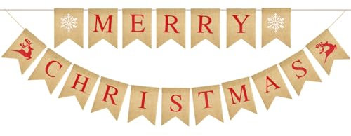 G2PLUS Leinen Merry Christmas Girlande, Weihnachtsdeko Girlande Buchstaben, Weihnachten Wimpelkette mit Elch zum Weihnachtsdeko