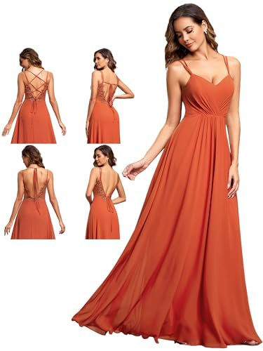 Ever-Pretty Vestidos de Dama de Honor Largo Elegantes Sin Mangas Cuello en V Cintura Imperio Formal Naranja 44