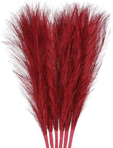 Uxcell 3Pcs Pampas Faux Grass Small 45cm/17.7 Fake Fluffy Pampas Artificial Grass 7 Branches Artificial Vase Filler for Home Office Vase Wedding Decoration Red