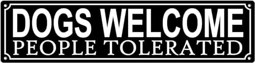 Dog Welcome People Tolerated Sign Warning Sign Dog Welcome People Tolerated Novelty Zone Sign Wall Decor For Farm Yard Front Door Indoor Outdoor Street Sign Rustic Road Sign 40x10 Cm
