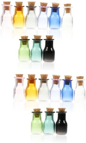 Didiseaon 18 Pcs Petite en Verre en Liège Bouteilles De Potions Adorables Pots Fiole avec du Liège Mini en Verre De Couleur Un Vide Miniature