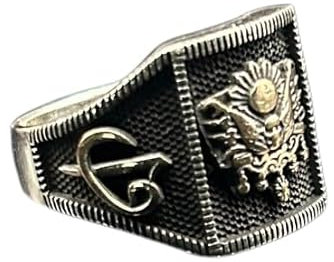 OSMANLI Arma Elif VAV Gümüş Erkek Yüzük, Ottoman Ay yildiz Dua 925 Silber Herrenring Herren Ring Geschenk für Männer Geschenkidee für Vatertag Geburtstag & ander Anlässe Babalar Günü