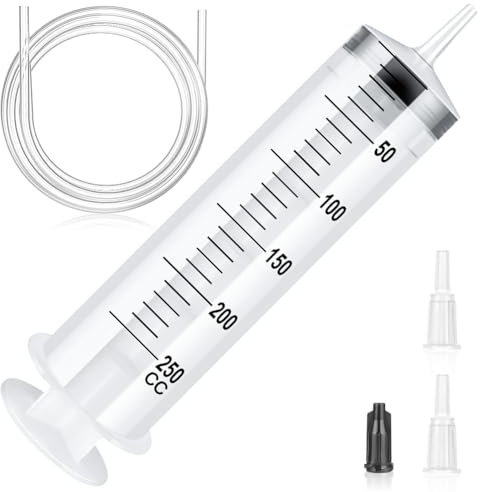 OFFCUP Großer Spritze 250ml, Kunststoffspritze mit Schlauch und Stopfen und Baggerschlauch, Dosierspritze den Flüssigkeitstransfer für Experimente flüssige Plastikspritze für Haustierfütterung