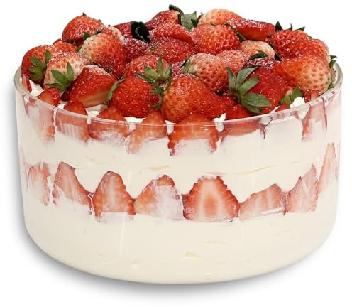 Opexscal 120oz Large Glass Trifle Bowl, Modern Design Clear Glass Round Dessert Centerpiece Serving Bowl for Laying Ice Cream Cakes, Salad, Fruit, Microwave & Dishwasher Safe, OS048002