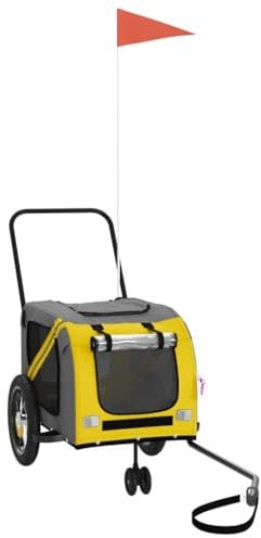 vidaXL Fahrradanhänger für Hunde, Hundeanhänger mit Reflektoren Flagge, Hundetransporter Maximale Belastbarkeit 30 kg, Haustier Transportwagen, Gelb Schwarz Oxford-Gewebe Eisen