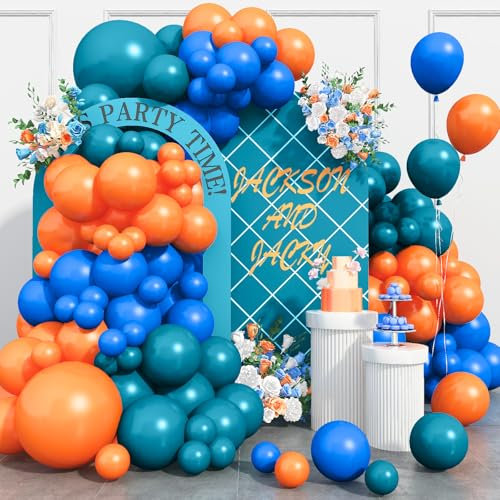 Luftballons Girlande Blau Orange, Blau Orange Ballon Girlande, Blaugrün Dunkelblau Orange Helium Latex Partyballons Blau Ballongirlande für Jungen Kinder Geburtstag Weltraum Thema Party Dekoration