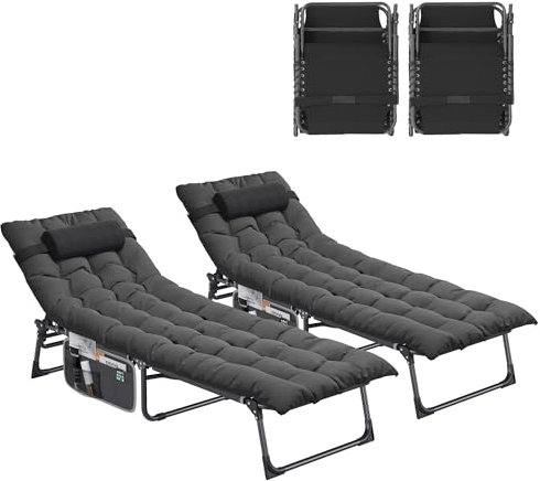 YITAHOME Lot de 2 Bains de Soleil avec Coussin 190x68x31cm Chaise Longue Réglable en 4 Positions, Transat Jardin Exterieur avec Appui-tête Capacité de Charge 200KG pour Jardin, Piscine, Noir