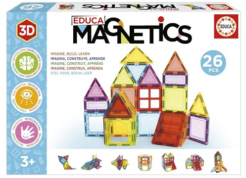 Educa - Magnetic | Magnetische Bausteine Kinder 26 Teile | 3D-Magnetbaukasten | STEM-Lernspielzeug | Sicher & Einfach ab 3 Jahre (20022)