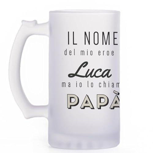 Wanapix | Boccale Birra Personalizzato con Nome | Vetro Opaco Personalizzato | 500 ml | Bicchieri da Birra Particolare | Papà eroe