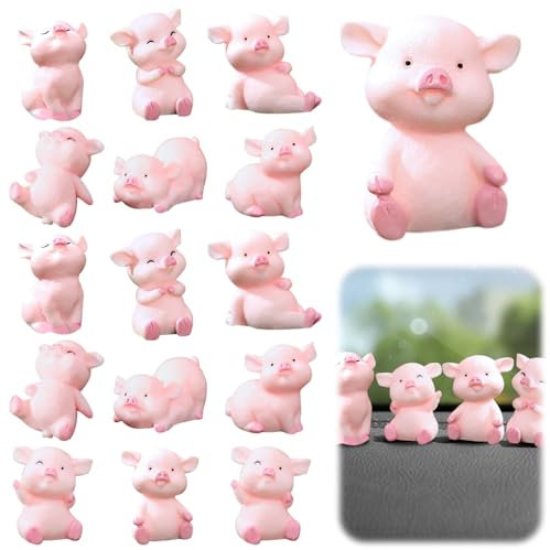 Leikurvo 16 Stück Glücksschweinchen Figuren, Glücksbringer Mini Schwein, Miniatur Schwein Figuren, Rosa Mini Schweinchen für DIY Handwerk Kuchen Dekoration Tischdeko Kind Geburtstag Party