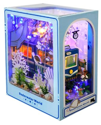 Colexy 3D Puzzle Puppenhaus Kit, Holz Buchstützen DIY Book Nook mit LED-Licht, Bücherregal Deko Ornamente Bücherstand Miniatur Dollhouse Modellbausätze für Jugendliche Erwachsene zum Bauen (H)