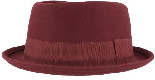 Breiter Rollbarer Filzhut Diamond Wollhut Wasserabweisend Pork Pie Hut knautschbar Bordeaux L