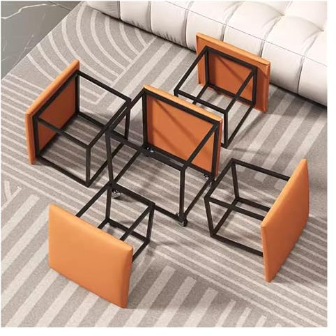 Cube Nesting Sofa Chair 5 in 1, stapelbare Nesting Ottoman Fußstütze mit Lenkrollen, multifunktionaler Make-up-Hocker, beweglicher Fußschemel, Frisierstuhl (Farbe: Orange)