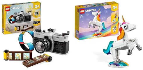 LEGO Creator 3-en-1 L’Appareil Photo Rétro, Jouet avec 3 Modèles pour Filles et Garçons & 31140 Creator 3-en-1 La Licorne Magique, Jouet Transformable, Hippocampe en Paon en Arc-en-Ciel