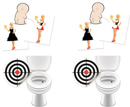 4 x Toiletten-Aufkleber mit strippender Bedienung + Zielscheibe, Pinkelhilfe für saubere Hygiene