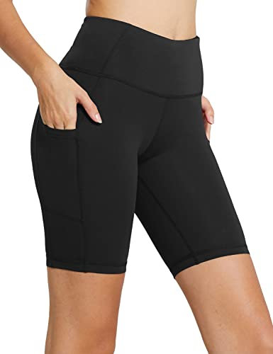 BALEAF Radlerhose Damen Blickdicht kurz Sport Gym Shorts kurz Yogahose Laufshorts mit Tasche Kurze Leggings Schwarz L