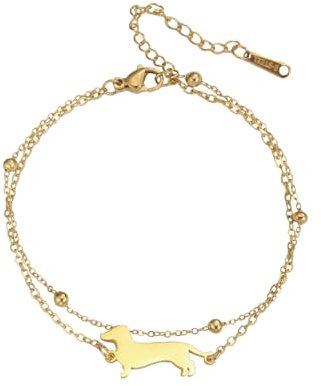 TEAMER Niedliches Dackel Armband Anpassbares Dackel Doppelketten Armband Edelstahl Dackelliebhaber Tierschmuck für Frauen Männer (Gold)