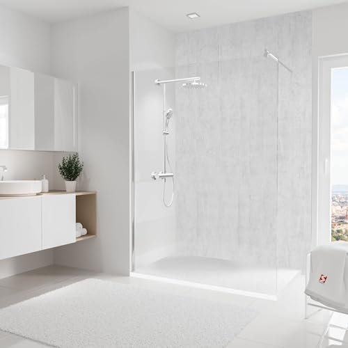 Schulte 1 panneau mural 150 x 255 cm, surface 3.82 m², épaisseur panneau 3 mm, revêtement salle de bain douche, résistant aux rayures, parement béton, DécoDesign, livré avec adhésif double face
