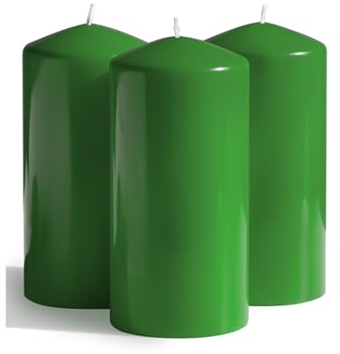 Candwax Green Pillar Candles Set of 3 - Perfect as Christmas Centerpiece Table Decorations - 80-Hour Burn Time Self-Extinguishing Candles for Home Decor - Cone-Top Grass Green Pillar Candles 3x6