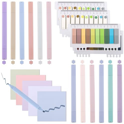 ZIGefofo 12 Textmarker Pastell 1200 Blätter Haftnotizen Transparent mit Herrscher Sticky Notes aus Papier Highlighter Pen Set für Back to School Aesthetic Schulsachen Bible Marker Book Annotations