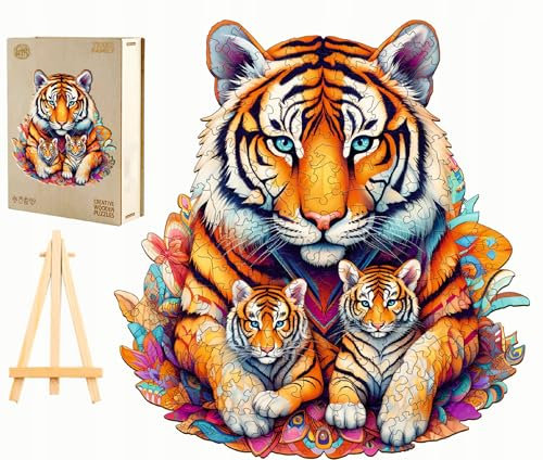 PASJO - Holzpuzzle Erwachsene mit Tigermotiv 270 Teile 28,1x30,9 cm - Geschenkidee für Kinder - Holz Puzzle Tiger - Einzigartige Tierförmige Holz-Puzzle - Creative Jigsaw aus Holz für Erwachsene