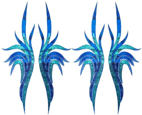 MAYJOYDIY 2 Paar Blauer Pailletten Blumen Spitzenstoff 3D Blumenstickerei Applikationen Bestickter Kleideraufnäher Edler Sexy Kragen Aufnäher Zum Selbernähen Basteln Kleidungsdekoration