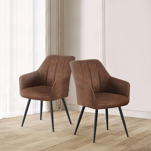 DUBI Möbel Esszimmerstuhl Thomas, Esszimmerstühle mit Armlehne Küchenstuhl Polsterstuhl Schreibtischstuhl Schminkstuhl für Esszimmer Küche Wohnzimmer Büro, Braun, 2 Stück, 21103-YU42-B04