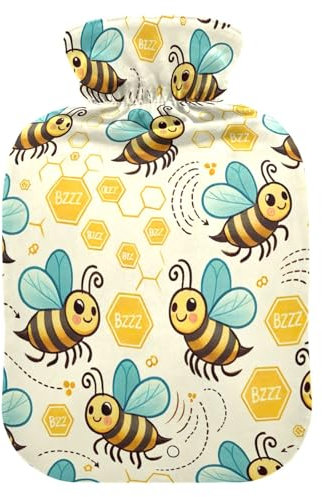 Flying Bees and Honeycomb Wärmflaschen mit weichen Bezugsfüßen und Bettwärmer, Wärmbeutel für Fußbettwärmer, Schmerzlinderung, 2 Liter