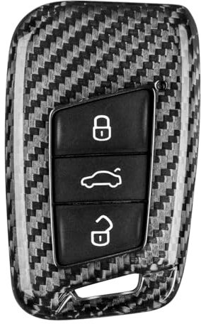 T-carbon car Key fob Cover, Schlüssel Hülle kompatibel mit VW,Autoschlüssel Hülle kompatibel mit Tiguan (2022-2024) ,Kohlefaser Schlüssel Hülle kompatibel mit Atlas Cross Sport (2020-2024) ,Schwarz