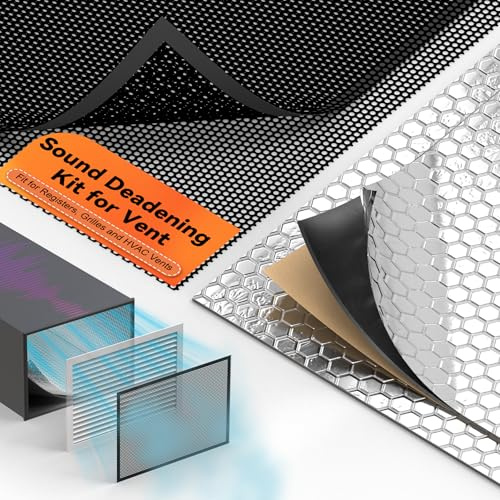 GCGOODS Sound Deadening Mat & Air Vent Mesh Cover, Sound Proofing Kit for Air Vents & Ducts, Comes with 2 Pcs Noise Insulation and Vibration Damping Mat, 2 Pcs Sound Proof Vent Cover 10× 14, Black