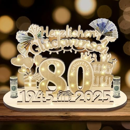 Herbst 80 Geburtstag Geldgeschenk, 2025 Holzschild 80. Geburtstag Frauen Männer, Personalisiertes Geschenke für 80 Jahre Geburtstag Deko (80)