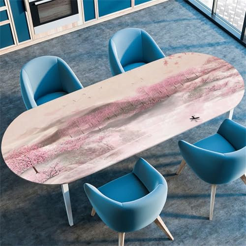 Highdi 3D Elastische Tischdecke Oval Abwaschbar, Spanntischdecke Oval Gartentischdecke Outdoor Oval Tischdecke mit Gummizug für Esszimmer, Küche (Retro 6,132x305cm(52x120))
